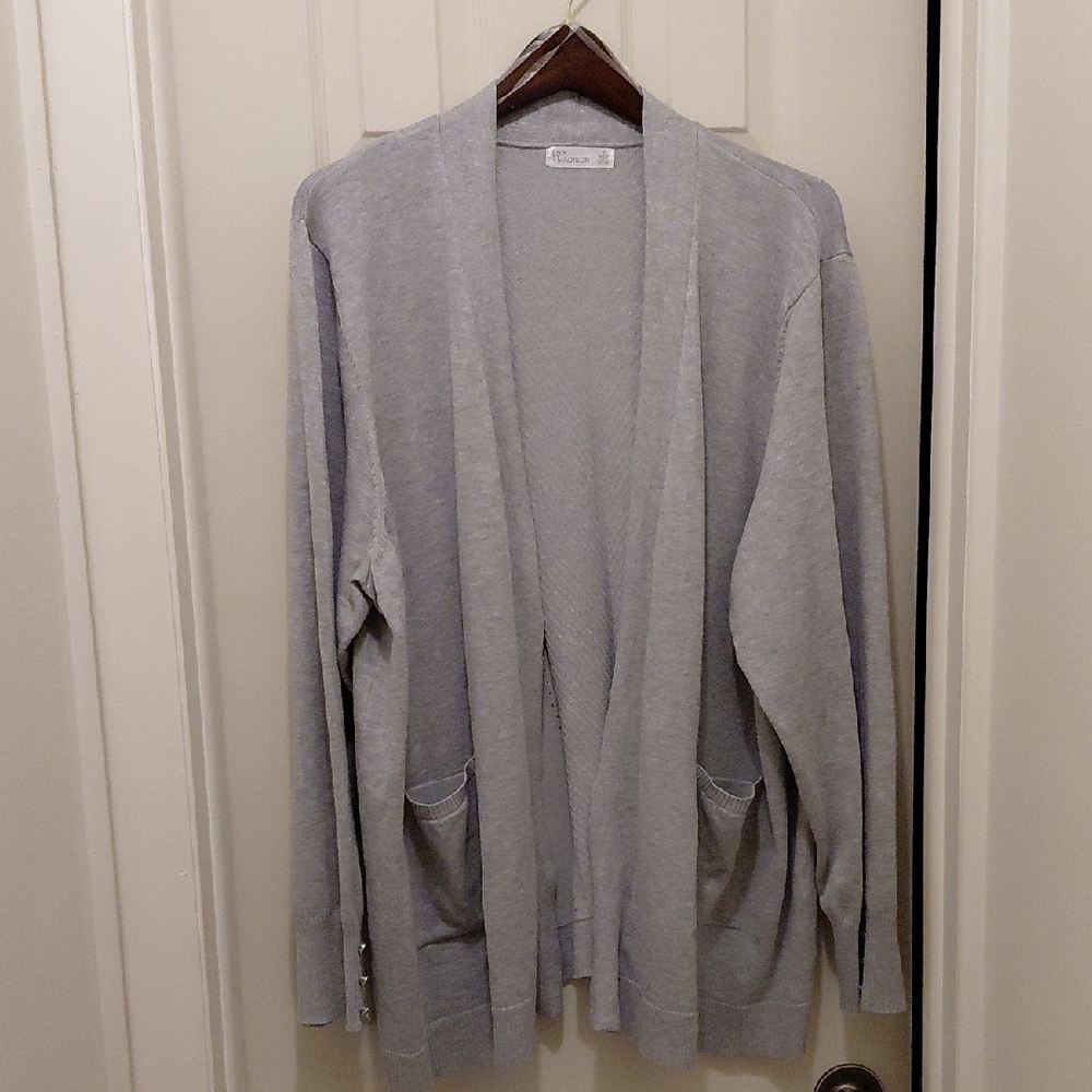 EUC 89th & Madison Gray Open Front Sweater, 3X, 2 Pockets
